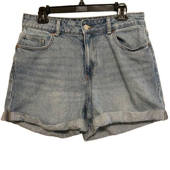H&M High Waisted Cut Cuffed Denim Jean Shorts Womens Size 10 Blue Festival - Picture 1 of 4